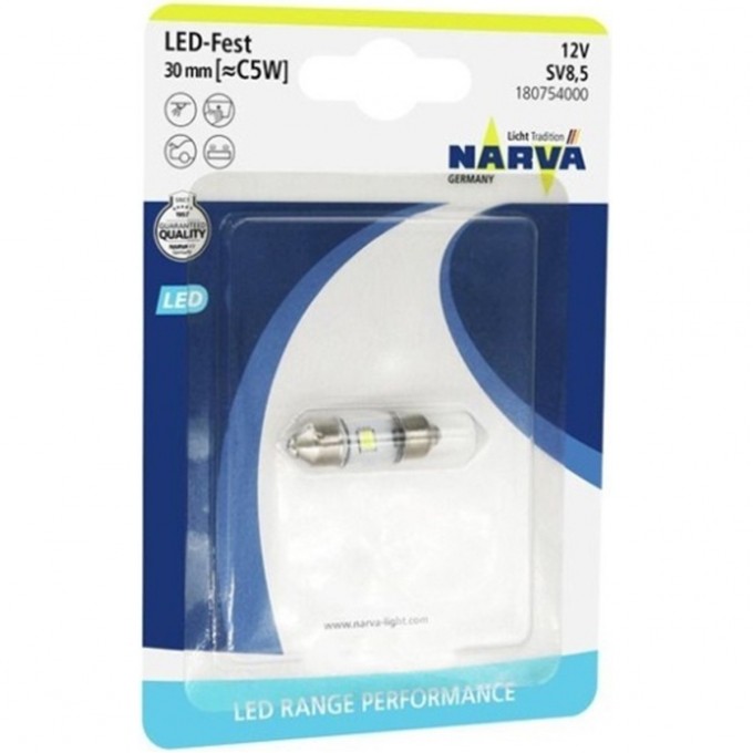 Лампа NARVA FESTOON LAMPS C5W SV8.5 12V 0.6W 36253405 Лампа NARVA FESTOON LAMPS C5W SV8.5 12V 0.6W 36253405