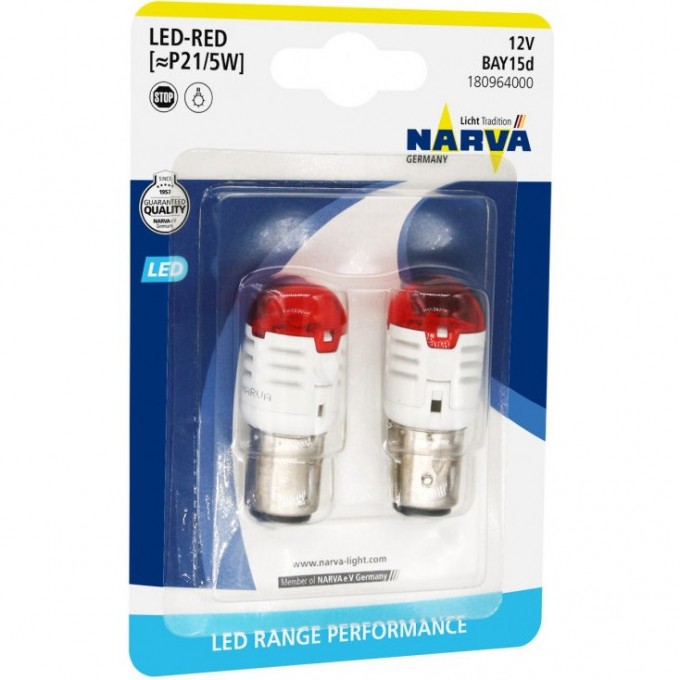 Лампа NARVA P21-5 LED 12V 0.8W/1.75W B2 BAY15d red 2шт. 82278433 Лампа NARVA P21-5 LED 12V 0.8W/1.75W B2 BAY15d red 2шт. 82278433