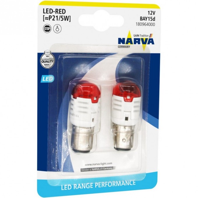 Лампа NARVA P21/5 LED 12V 0.8W/1.75W BAY15d B2 red 2шт. 67766784 Лампа NARVA P21/5 LED 12V 0.8W/1.75W BAY15d B2 red 2шт. 67766784