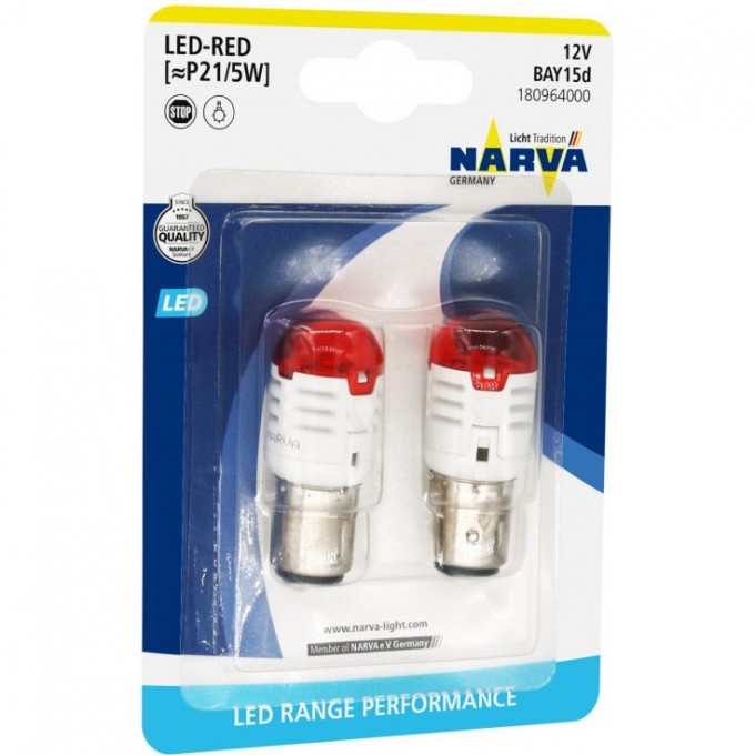 Лампа NARVA P21-5 LED 12V 1.75W BAY15d B2 red 2шт. 82506230 Лампа NARVA P21-5 LED 12V 1.75W BAY15d B2 red 2шт. 82506230