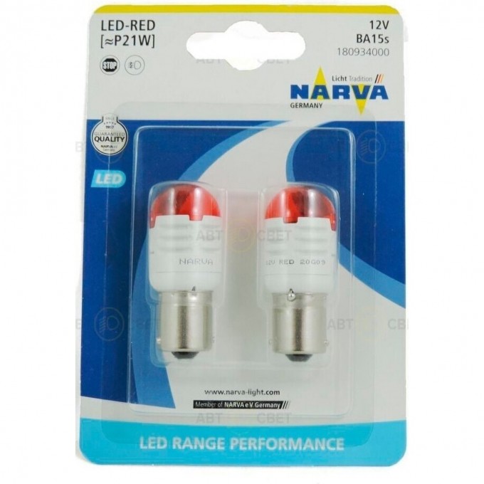Лампа NARVA RANGE PERFORMANCE LED 12V W21/5W 0.8W/1.75W red 2 шт. 47380867 Лампа NARVA RANGE PERFORMANCE LED 12V W21/5W 0.8W/1.75W red 2 шт. 47380867