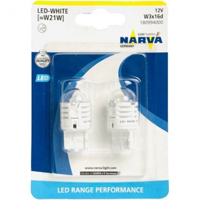 Лампа NARVA RANGE PERFORMANCE LED 12V W21W 1.75W W3x16d 2шт. 78955132 Лампа NARVA RANGE PERFORMANCE LED 12V W21W 1.75W W3x16d 2шт. 78955132