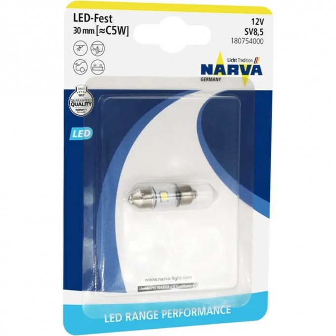 Лампа NARVA RANGE PERFORMANCE LED C5W SV8.5 6000K 110806948 Лампа NARVA RANGE PERFORMANCE LED C5W SV8.5 6000K 110806948