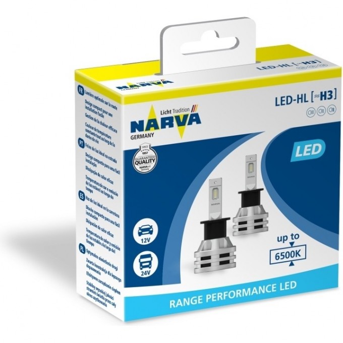 Лампа NARVA RANGE PERFORMANCE LED H3 12/24V 16W 6500K PK22s 2 шт. 48581924 Лампа NARVA RANGE PERFORMANCE LED H3 12/24V 16W 6500K PK22s 2 шт. 48581924