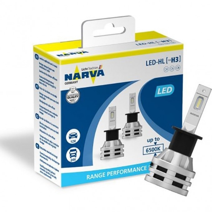 Лампа NARVA RANGE PERFORMANCE LED H3 12/24V 19W PK22s 6500K 2 шт. 50680895 Лампа NARVA RANGE PERFORMANCE LED H3 12/24V 19W PK22s 6500K 2 шт. 50680895
