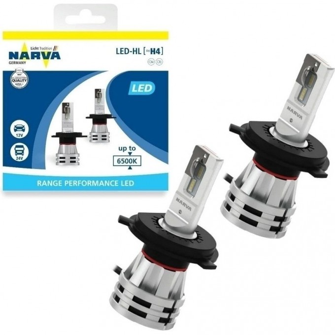 Лампа NARVA RANGE PERFORMANCE LED H4 6500K PX26d 2 шт. 100282655 Лампа NARVA RANGE PERFORMANCE LED H4 6500K PX26d 2 шт. 100282655
