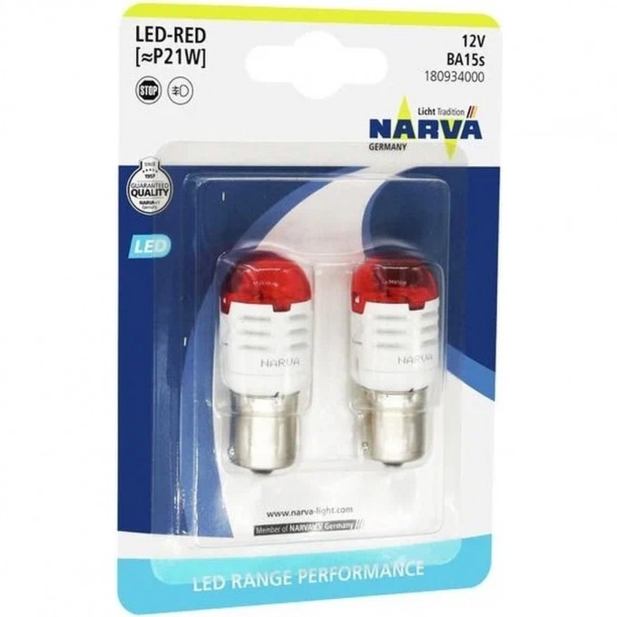 Лампа NARVA RANGE PERFORMANCE LED N P21W RED 18093 2шт. 47386682 Лампа NARVA RANGE PERFORMANCE LED N P21W RED 18093 2шт. 47386682