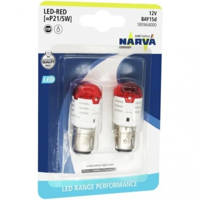 Лампа NARVA RANGE PERFORMANCE LED P21 5 red 2 шт. 117113354 Лампа NARVA RANGE PERFORMANCE LED P21 5 red 2 шт. 117113354