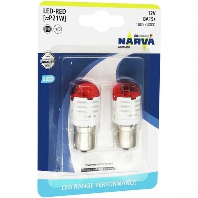 Лампа NARVA RANGE PERFORMANCE LED P21 red 2 шт. 72481866 Лампа NARVA RANGE PERFORMANCE LED P21 red 2 шт. 72481866