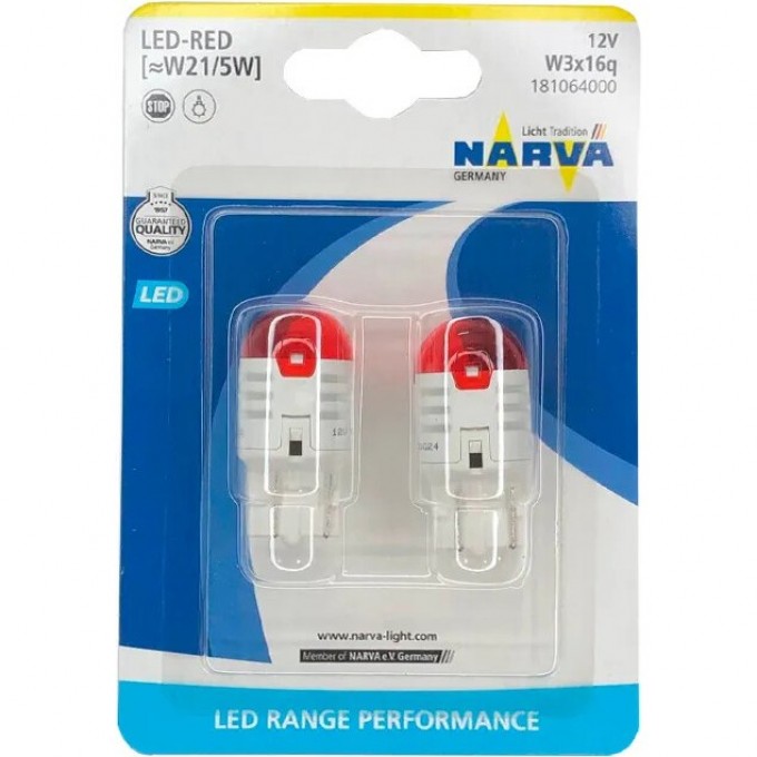 Лампа NARVA RANGE PERFORMANCE LED W21/5 red 2 шт. 72484071 Лампа NARVA RANGE PERFORMANCE LED W21/5 red 2 шт. 72484071