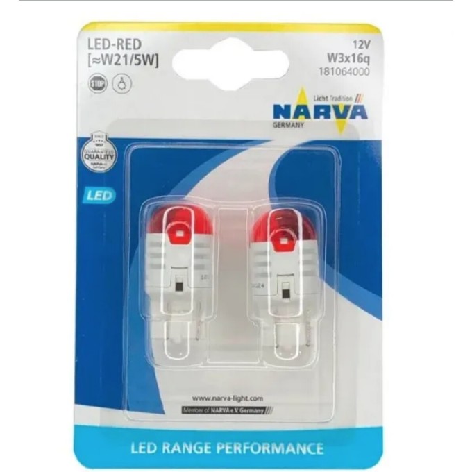 Лампа NARVA RANGE PERFORMANCE LED W21/5W 12V W3x16q RED 2шт. 119275376 Лампа NARVA RANGE PERFORMANCE LED W21/5W 12V W3x16q RED 2шт. 119275376
