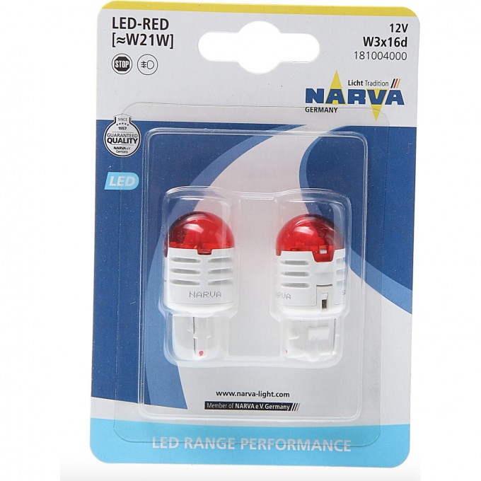 Лампа NARVA RANGE PERFORMANCE LED W21 red 2 шт. 117113620 Лампа NARVA RANGE PERFORMANCE LED W21 red 2 шт. 117113620