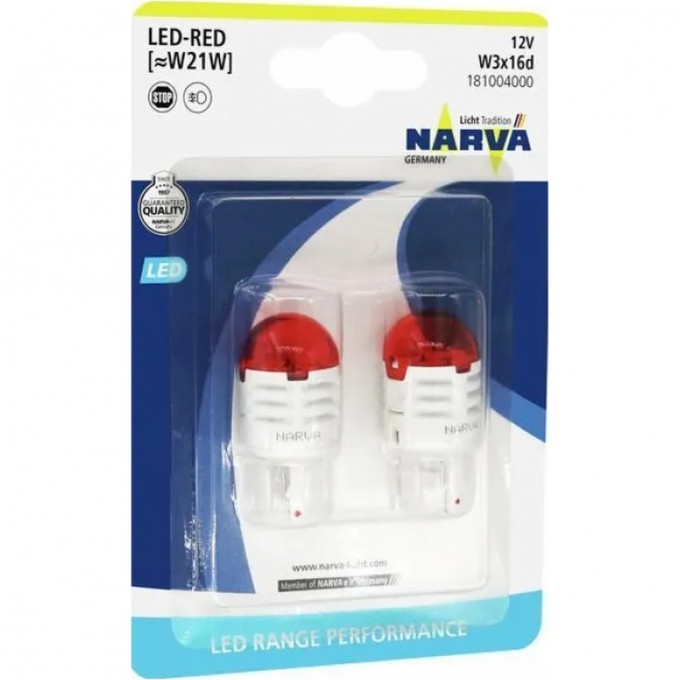 Лампа NARVA RANGE PERFORMANCE LED W21 red 2 шт. 72484289 Лампа NARVA RANGE PERFORMANCE LED W21 red 2 шт. 72484289