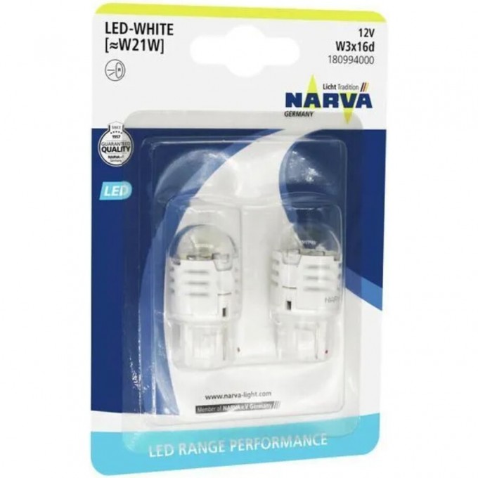 Лампа NARVA RANGE PERFORMANCE LED W21W U30CW 12V white 2 шт. 53510641 Лампа NARVA RANGE PERFORMANCE LED W21W U30CW 12V white 2 шт. 53510641