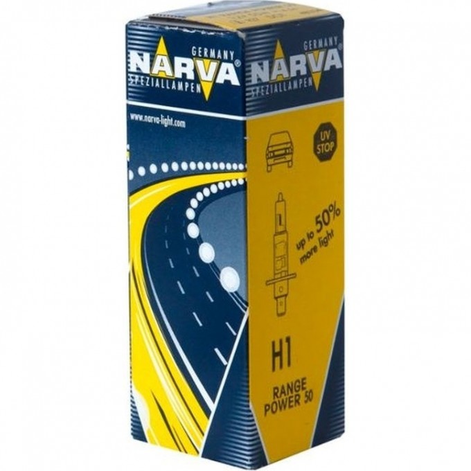 Лампа NARVA RANGE POWER 50+ H1 55W P14.5s 12V 46131310 Лампа NARVA RANGE POWER 50+ H1 55W P14.5s 12V 46131310