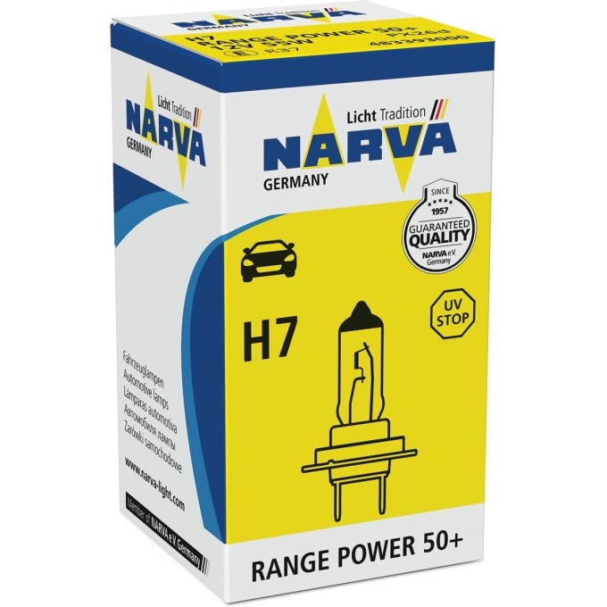Лампа NARVA RANGE POWER 50+ H7 PX26d 12V 55W 83812904 Лампа NARVA RANGE POWER 50+ H7 PX26d 12V 55W 83812904