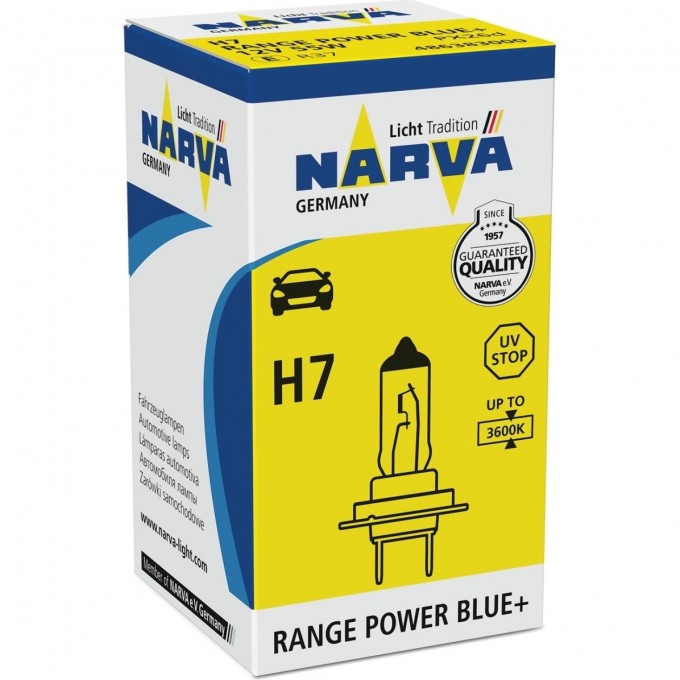 Лампа NARVA RANGE POWER BLUE+ H7 12V 55W PX26d белый светло-голубой оттеннок 47380959 Лампа NARVA RANGE POWER BLUE+ H7 12V 55W PX26d белый светло-голубой оттеннок 47380959