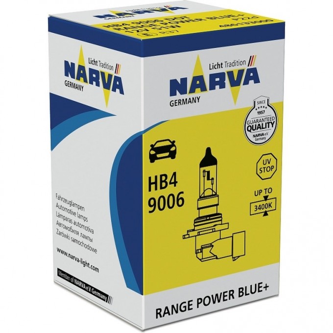 Лампа NARVA RANGE POWER BLUE+ HB4 12V 51W P22d 83812906 Лампа NARVA RANGE POWER BLUE+ HB4 12V 51W P22d 83812906