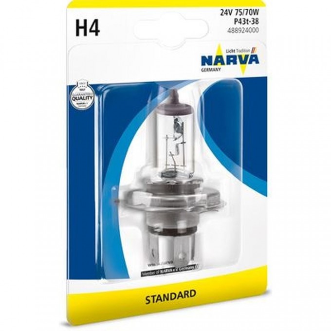 Лампа NARVA STANDARD 24V H4 75/70W P43t-38 78963700 Лампа NARVA STANDARD 24V H4 75/70W P43t-38 78963700