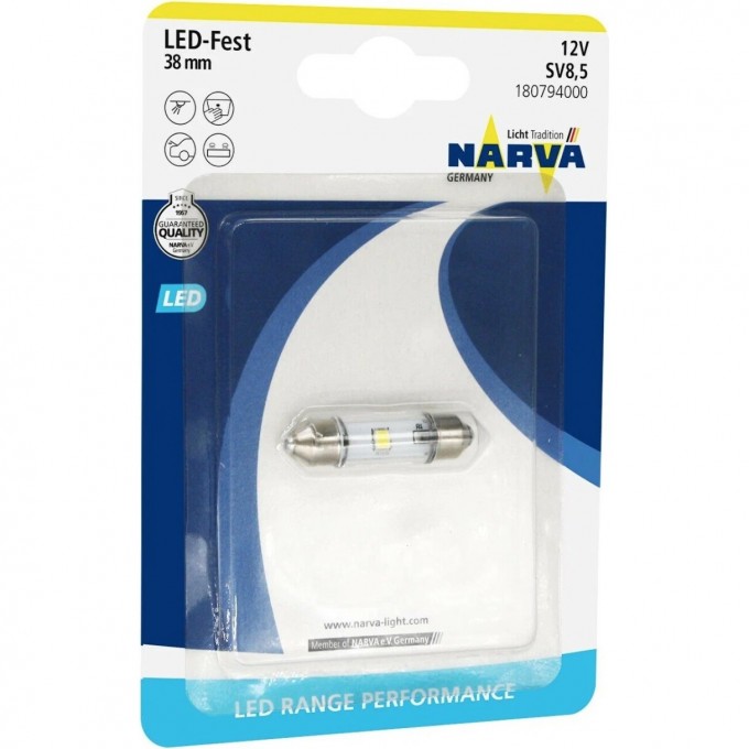Лампа светодиодная NARVA FESTOON LAMPS LED 38mm 12V 0.6W SV8.5 B1 82280731 Лампа светодиодная NARVA FESTOON LAMPS LED 38mm 12V 0.6W SV8.5 B1 82280731